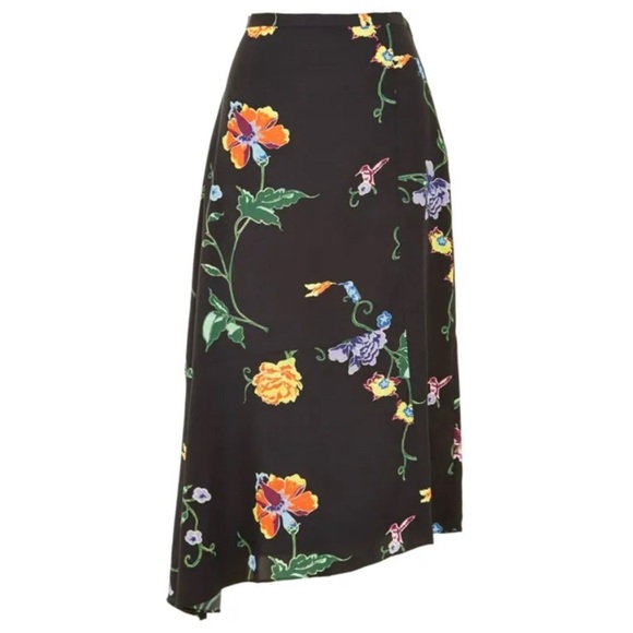 TIBI black hummingbird floral fall midi asymmetrical  fashion skirt 0 - Picture 1 of 9